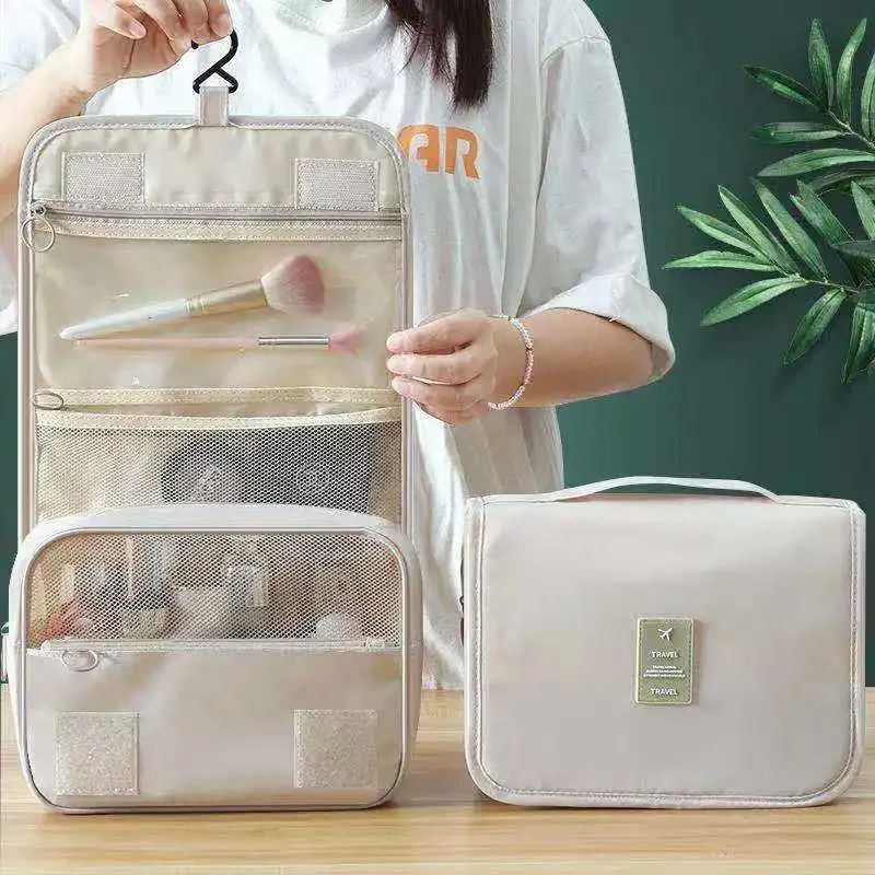 Beige travel makeup bags.