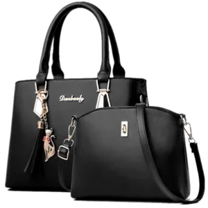 Black handbag set with a larger tote and a smaller crossbody bag.