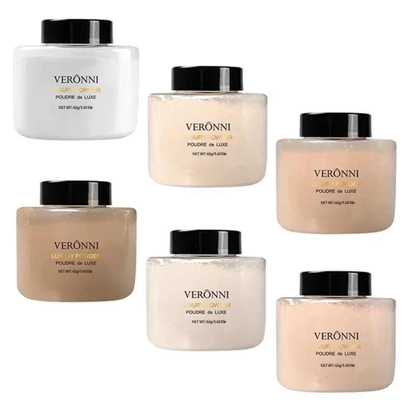 Six jars of Veronni Luxury Powder are arranged in a grid pattern against a white background. Each jar is labeled with the brand name and product details.