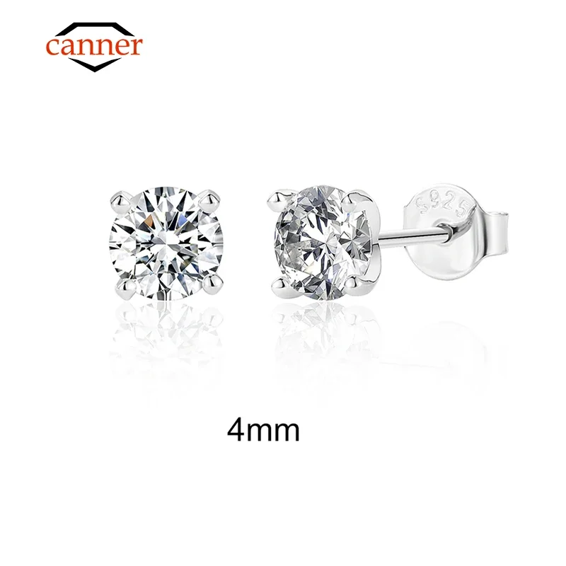 Pair of silver stud earrings with 4mm cubic zirconia stones