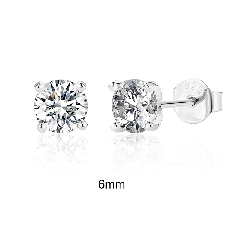 Pair of sterling silver stud earrings with 6mm cubic zirconia stones.