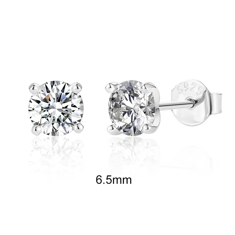 Pair of sterling silver stud earrings with 6.5mm cubic zirconia stones.