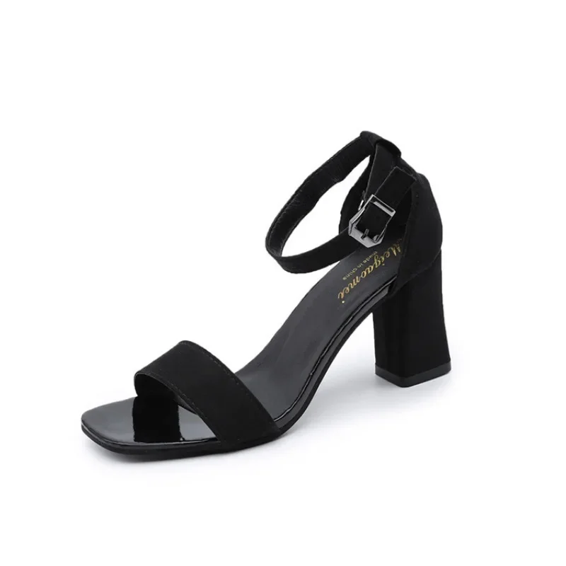 Black ankle strap heeled sandals
