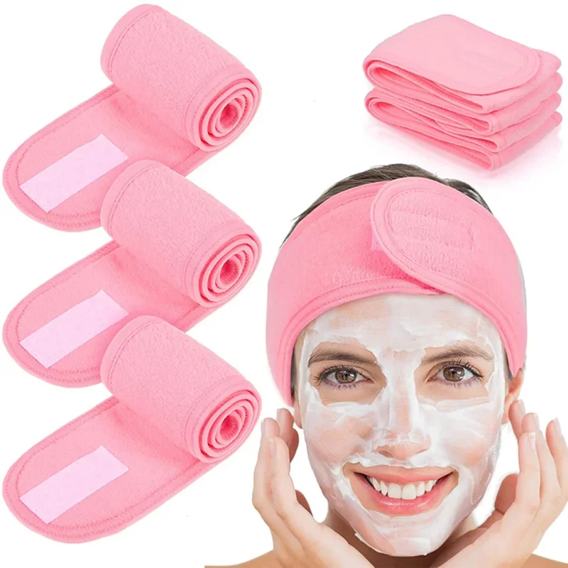 Pink facial headband and three extra long headbands.